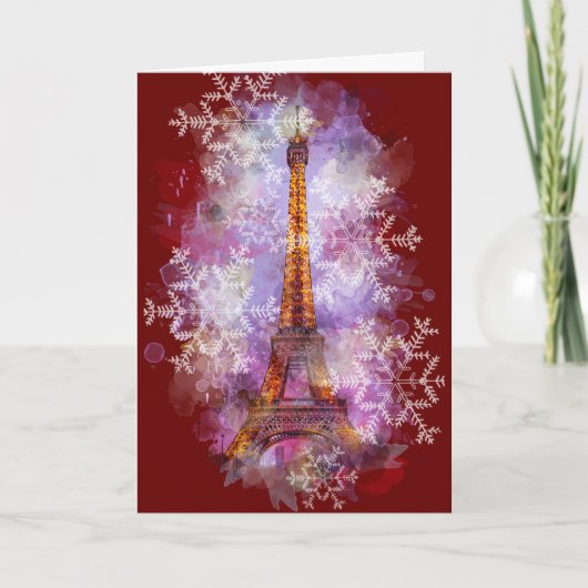 Cartes Pour Fêtes Annuelles Snowflakes Tour Eiffel Paris Noël d'hiver (Devant)