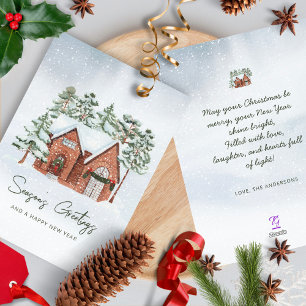 Cartes Pour Fêtes Annuelles Snowflakes Watercolor Nordic Christmas Pine Trees