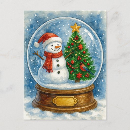 Cartes Pour Fêtes Annuelles Snowman and Christmas Tree Snow Globe Postcard (Devant)