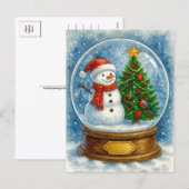 Cartes Pour Fêtes Annuelles Snowman and Christmas Tree Snow Globe Postcard (Devant / Derrière)