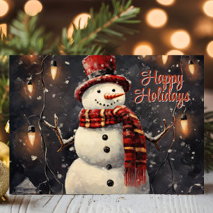 Cartes Pour Fêtes Annuelles Snowman avec Edison Lumières Joyeuses vacances