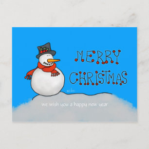 Cartes Pour Fêtes Annuelles Snowman avec foulard rouge