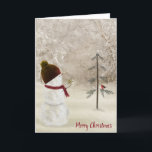 Cartes Pour Fêtes Annuelles Snowman avec l'étoile d'or de Noël<br><div class="desc">Un mignon bonhomme de neige portant un casquette et une écharpe en bas tient une étoile d'or pour un vieux pin. Tout le texte peut être modifié.</div>