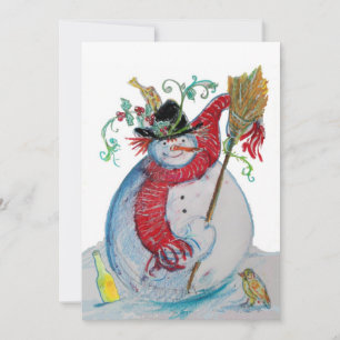 CARTES POUR FÊTES ANNUELLES SNOWMAN BLANCHI AVEC OISEAUX VACANCES D'HIVER SALU