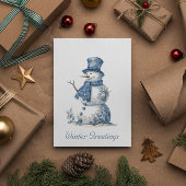 Cartes Pour Fêtes Annuelles Snowman dans Delft Blue personnalisable