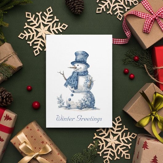 Cartes Pour Fêtes Annuelles Snowman dans Delft Blue personnalisable