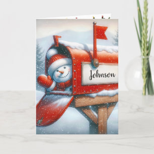 Cartes Pour Fêtes Annuelles Snowman Dans La Boîte Aux Lettres De Noël Avec Nom