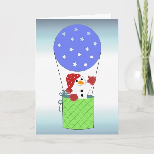 Cartes Pour Fêtes Annuelles Snowman dans un ballon à air chaud (Devant)