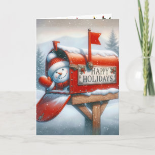 Cartes Pour Fêtes Annuelles Snowman dans une boîte aux lettres de vacances
