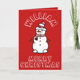 Cartes Pour Fêtes Annuelles Snowman De Noël Avec Nom Garçons Activité rouge