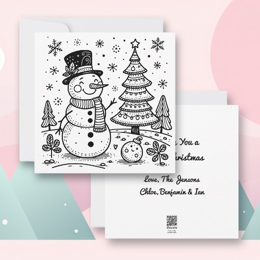 Cartes Pour Fêtes Annuelles Snowman de Noël et arbre | Couleur