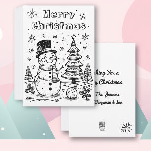 Cartes Pour Fêtes Annuelles Snowman de Noël et arbre   Couleur