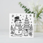 Cartes Pour Fêtes Annuelles Snowman de Noël et arbre | Couleur (Debout devant)