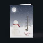 Cartes Pour Fêtes Annuelles Snowman de Noël pour la nièce<br><div class="desc">Snowman avec étoile d'or pour pin sous une pleine lune.</div>