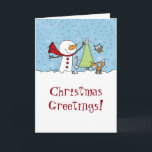 Cartes Pour Fêtes Annuelles Snowman décore l'arbre avec des créatures boisées<br><div class="desc">Un mignon bonhomme de neige dans une zone tenue à la neige arrive au sommet d'un petit pin pour mettre un flocon de neige sur le dessus. Des animaux des bois composés de chouette, de renard et de lapin regardent dans cette scène hivernale. Personnalisez ce design de Noël comme vous...</div>