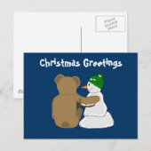 Cartes Pour Fêtes Annuelles Snowman et Bear Friends (Devant / Derrière)