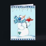 Cartes Pour Fêtes Annuelles Snowman et cardinal<br><div class="desc">Snowman et carte de voeux d'hiver cardinal. Customisez d'ajouter votre propre message à l'intérieur.</div>