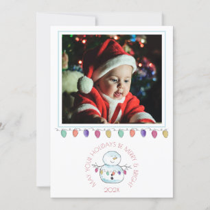 Cartes Pour Fêtes Annuelles Snowman et lumières avec photo