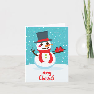 Cartes Pour Fêtes Annuelles Snowman et Oiseaux