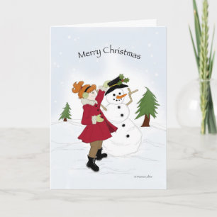 Cartes Pour Fêtes Annuelles Snowman et petite fille