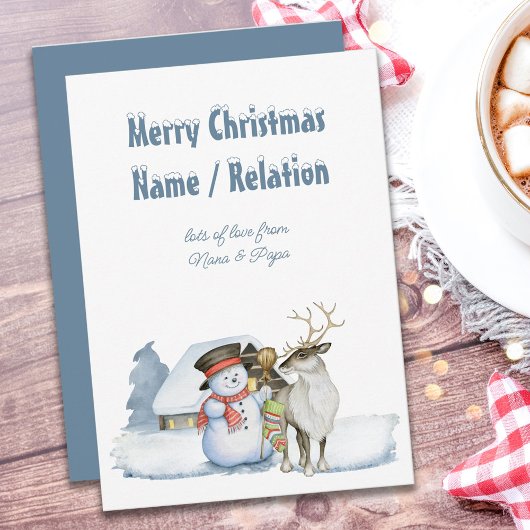 Cartes Pour Fêtes Annuelles Snowman et Reindeer Snowy Texte personnalisé