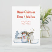 Cartes Pour Fêtes Annuelles Snowman et Reindeer Snowy Typographie Personnalisé (Debout devant)