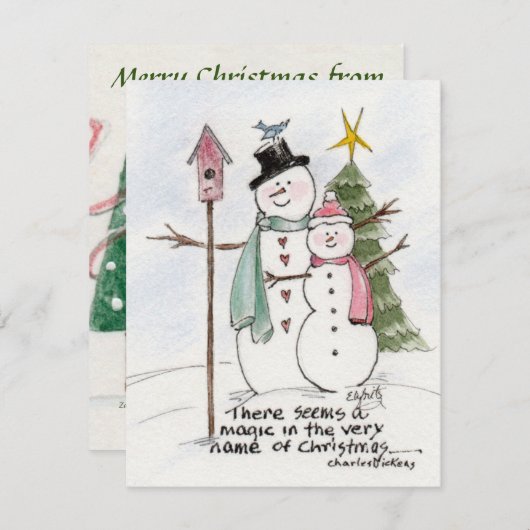 Cartes Pour Fêtes Annuelles SnowMan et SnowLady ensemble dans les fêtes magiqu (Devant / Derrière)