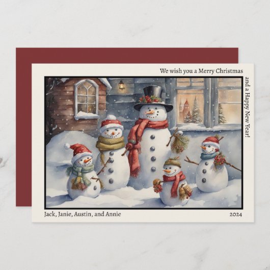 Cartes Pour Fêtes Annuelles Snowman Famille Joyeux Noël Bonne année (Devant / Derrière)