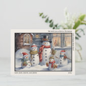 Cartes Pour Fêtes Annuelles Snowman Famille Joyeux Noël Bonne année (Debout devant)
