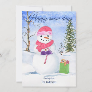 Cartes Pour Fêtes Annuelles Snowman foulard rose canne à bonbons Joyeux jours 
