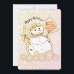 Cartes Pour Fêtes Annuelles Snowman French boulangerie cake Christmas card<br><div class="desc">Mignonne bonhomme de neige portant un béret,  glaçant gâteau frais sur cette boulangerie française ou la cuisine maison "fait maison avec amour" cookie de Noël ou carte de vacances sucré pour donner votre liste avec des bonbons de votre four.</div>