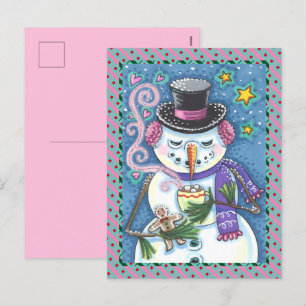 CARTES POUR FÊTES ANNUELLES SNOWMAN, GINGERPREAD MAN & MUG OF CHOCOLAT CHAUD