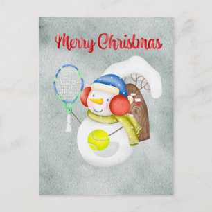 Cartes Pour Fêtes Annuelles Snowman jouer tennis Noël aquarelle