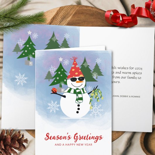Cartes Pour Fêtes Annuelles Snowman joueuse avec Mistletoe voeux de Noël
