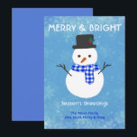 Cartes Pour Fêtes Annuelles Snowman Joyeux & Joyeuses Fêtes brillants Personna<br><div class="desc">Snowman Merry & Bright Joyeuses Fêtes Carte de vacances personnalisée. Mignonne bonhomme de neige avec muffler blanc et bleu. Ajoutez vos propres sentiments et noms de famille en utilisant le modèle que j'ai mis en place pour vous. Si facile !</div>