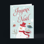 Cartes Pour Fêtes Annuelles Snowman Joyeux Noël Christmas Cards<br><div class="desc">Snowman Joyeux Noël Christmas Cards. A festive Christmas card to send to friends and family with a nice inside greeting. Design Shows the phrase 'Joyeux Noël' in a beautiful Font,  A Snowman with red hat and scarf,    cute little birds,  stars and snowflakes.</div>
