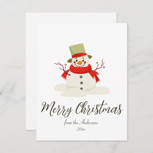 Cartes Pour Fêtes Annuelles Snowman Joyeux Noël Simple Mignonne Moderne (Devant / Derrière)