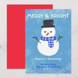 Cartes Pour Fêtes Annuelles Snowman Merry & Bright Joyeuses Fêtes Custom