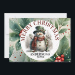 Cartes Pour Fêtes Annuelles Snowman mignon voeux de Noël<br><div class="desc">Snowman Cute Aquarelle Noël Souhaits La commodité est la clé de voûte de cette saison chargée ! Visitez notre magasin Zazzle pour découvrir la collection complète de voeux de Noël Snowman Cute Watercolor. En seulement quelques clics, vous pouvez faire livrer ces modèles délicieux à votre porte. Si vous avez besoin...</div>