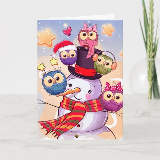 Cartes Pour Fêtes Annuelles Snowman & Owls (Devant)