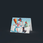 Cartes Pour Fêtes Annuelles Snowman Rétro, Chien Maigre, Cardinal Rouge Et Arb<br><div class="desc">C'est une scène de vacances hivernales avec un bonhomme de neige souriant, un mignon chien de terrier, et un curieux cardinal rouge, entouré de sapins dans une scène hivernale. Fait un magnifique décor de Noël ou de fête de Thanksgiving. Personnalisez ce design avec un monogramme, un nom ou une photo....</div>