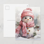Cartes Pour Fêtes Annuelles Snowman rose mou (Devant / Derrière)