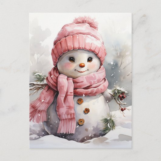 Cartes Pour Fêtes Annuelles Snowman rose mou (Devant)
