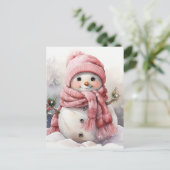 Cartes Pour Fêtes Annuelles Snowman rose mou (Debout devant)