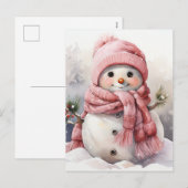 Cartes Pour Fêtes Annuelles Snowman rose mou (Devant / Derrière)