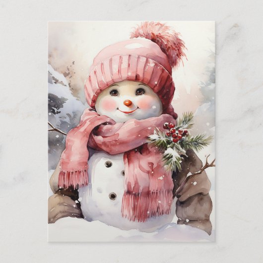 Cartes Pour Fêtes Annuelles Snowman rose mou (Devant)