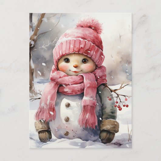 Cartes Pour Fêtes Annuelles Snowman rose mou (Devant)