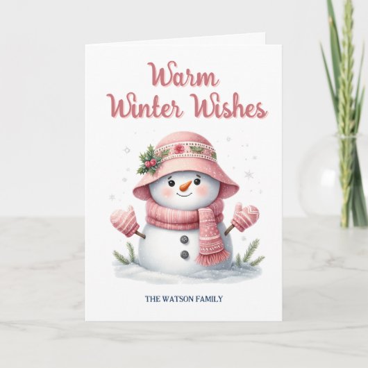 Cartes Pour Fêtes Annuelles Snowman rose Warm Winter WWwwwwwwwings (Devant)