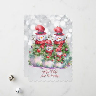Cartes Pour Fêtes Annuelles Snowman Salutations du nom de famille