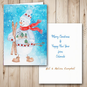 Cartes Pour Fêtes Annuelles Snowman Skier Noël